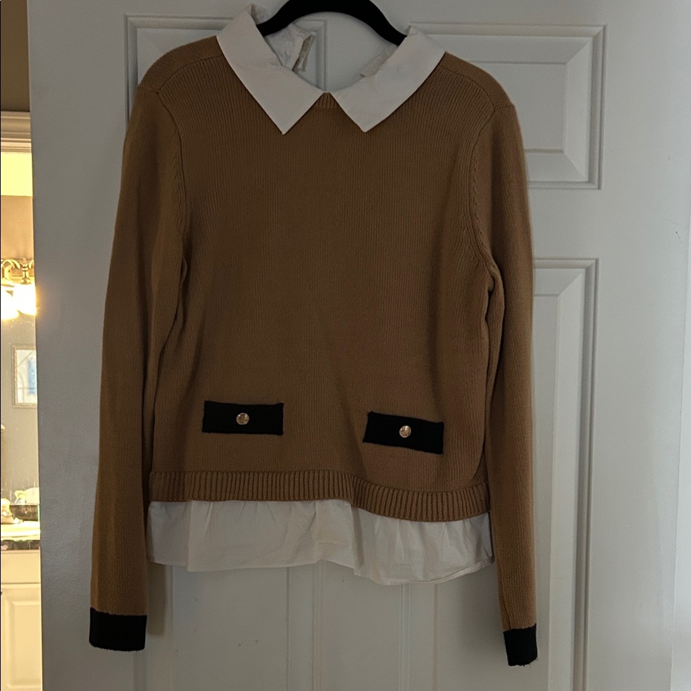 LOFT Camel Sweater with Contrast Details